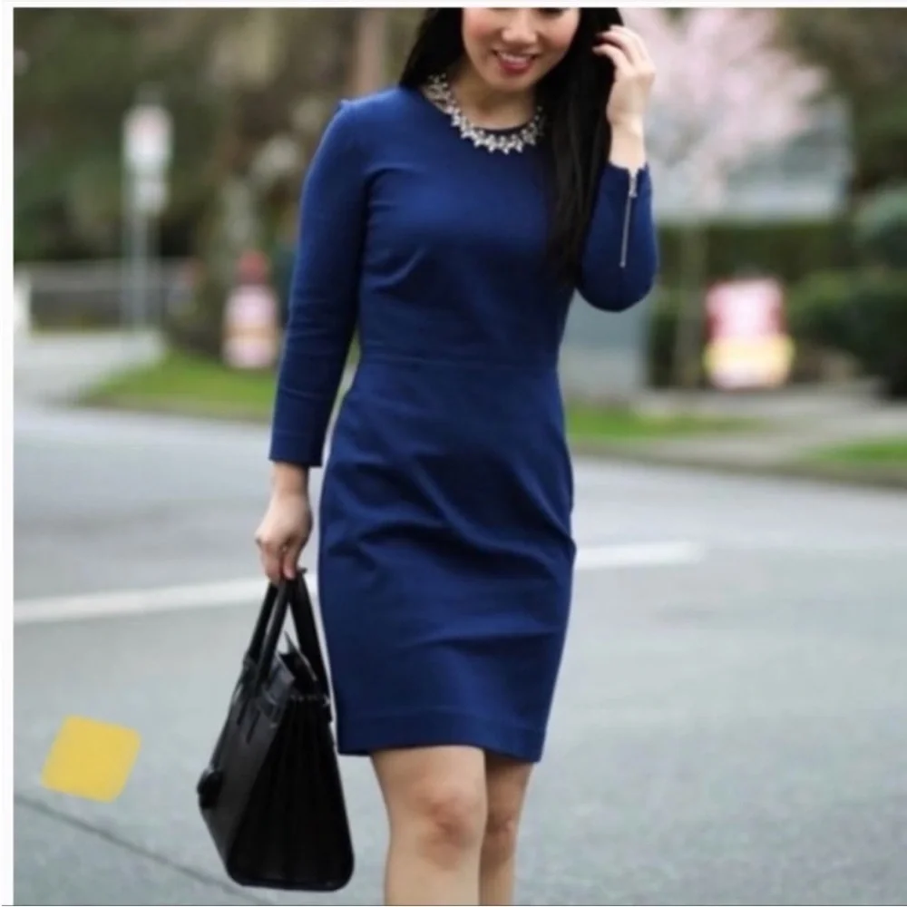 J. CREW Classic Navy Long Sleeve Ponte Knit Dress